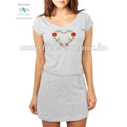   Women's cotton clothing - folk embroidery - heart motif - highlighted gray