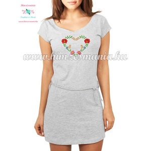 Women's cotton clothing - folk embroidery - heart motif - highlighted gray