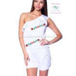 Women overall - hungarian folk machine embroidery - Kalocsa design - white