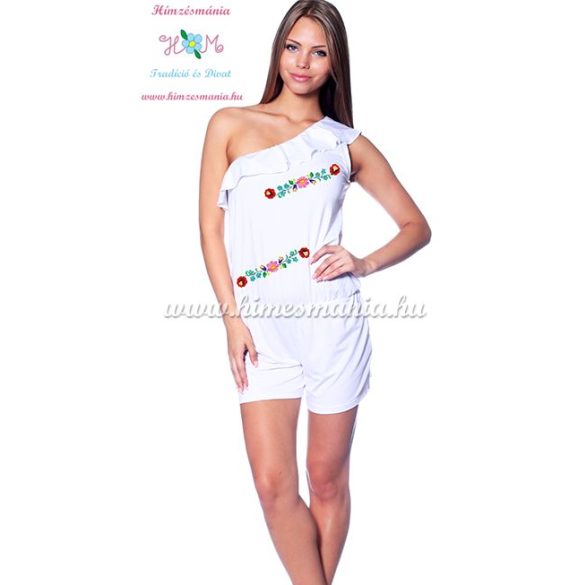 Women overall - hungarian folk machine embroidery - Kalocsa design - white