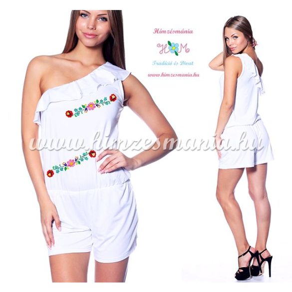 Women overall - hungarian folk machine embroidery - Kalocsa design - white