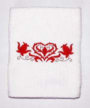   Towels - hungarian heart folk embroidery - white - red design