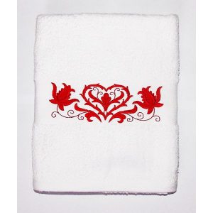 Towels - hungarian heart folk embroidery - white - red design