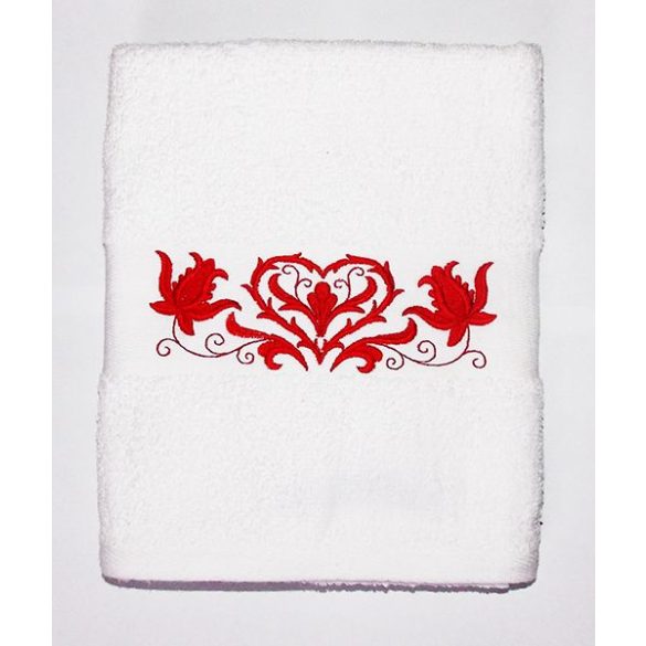 Towels - hungarian heart folk embroidery - white - red design
