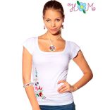 Embroidery Mania - T-shirt hungarian folk machine-embroidered - Kalocsa style - white