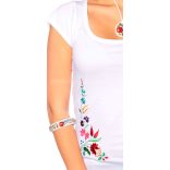 Embroidery Mania - T-shirt hungarian folk machine-embroidered - Kalocsa style - white