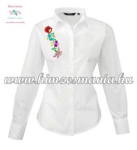   Woman long sleeve shirt - hungarian machine embroidery - Kalocsa style - white