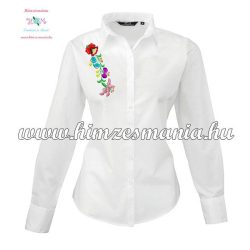   Woman long sleeve shirt - hungarian machine embroidery - Kalocsa style - white