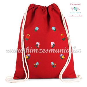 Canvas backpack - folk embroidery - Hungary - Matyo pattern - Red