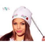 Polar cap - hungarian folk machine-embroidery - Kalocsa style - white