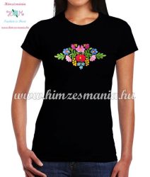 Women's t-shirt - short sleeve - folk embroidery - matyo motif - handmade - black