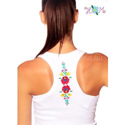   Top - hungarian folk machine embroidery - Matyo motif - white