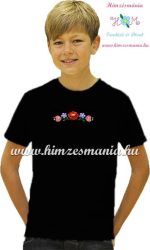 Black T-shirt boys - hungarian machine embroidery -  Kalocsa motif