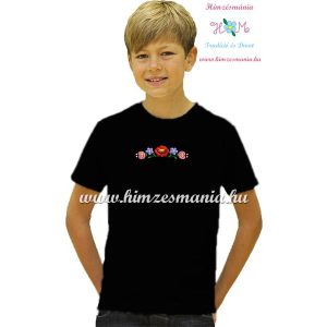 Black T-shirt boys - hungarian machine embroidery -  Kalocsa motif
