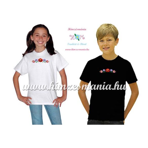 Fekete gyerek póló színes kalocsai hímzéssel - Hímzésmánia (3 évestől 12 évesig) 