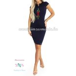 ELEGÁNS NŐI RUHA SZÍNES MATYÓ MINTÁVAL - GÉPI HÍMZÉS - SÖTÉTKÉK