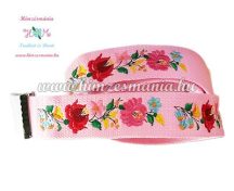   Belt - hungarian folk - machine embroidery - Kalocsa motif - pink