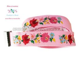 Belt - hungarian folk - machine embroidery - Kalocsa motif - pink