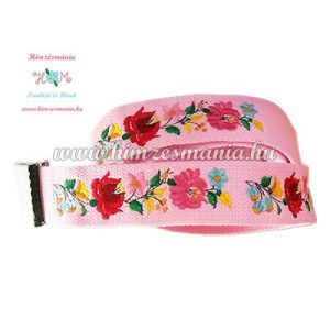 Belt - hungarian folk - machine embroidery - Kalocsa motif - pink