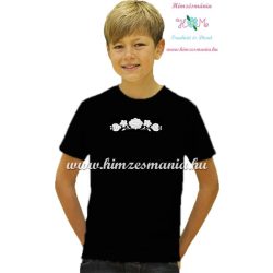   Fekete gyerek póló fehér kalocsai hímzéssel - Hímzésmánia (3 évestől 12 évesig)