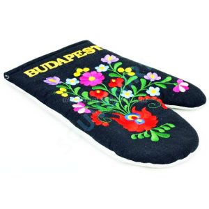 Oven gloves - hungarian folk embroidery- Matyo style - black