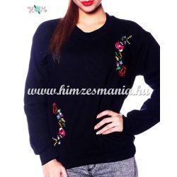   Women sweatshirt - hungarian folk machine embroidery - kalocsai motif - black