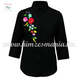 Womens 3/4 sleeve shirt - folk embroidery - Handmade - Kalocsa pattern - white