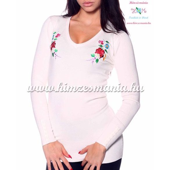 Women pullover - hungarian folk embroidery - Kalocsa style - crem