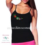Spaghetti strap top - hungarian folk - machine embroidery - Kalocsa pattern - black