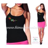 Spaghetti strap top - hungarian folk - machine embroidery - Kalocsa pattern - black