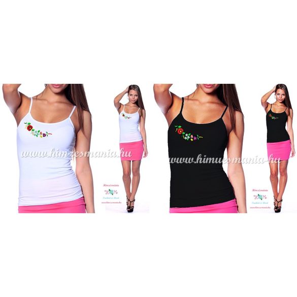 Spaghetti strap top - hungarian folk - machine embroidery - Kalocsa pattern - black