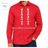 Gents Shirt Long Sleeve - hungarian folk fashion - Kalocsa style - machine embroidery - Red