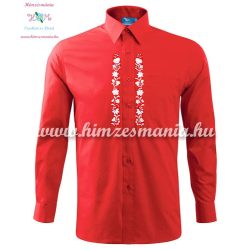 Piros férfi ing fehér kalocsai mintával - gépi hímzés 