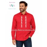 Gents Shirt Long Sleeve - hungarian folk fashion - Kalocsa style - machine embroidery - Red