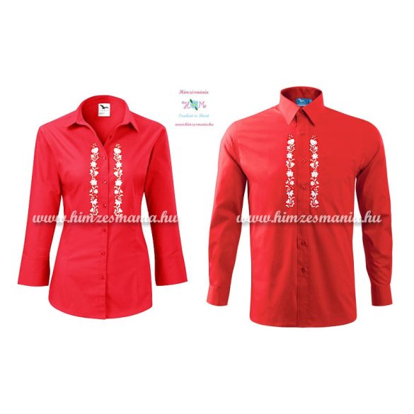 Piros férfi ing fehér kalocsai mintával - gépi hímzés 