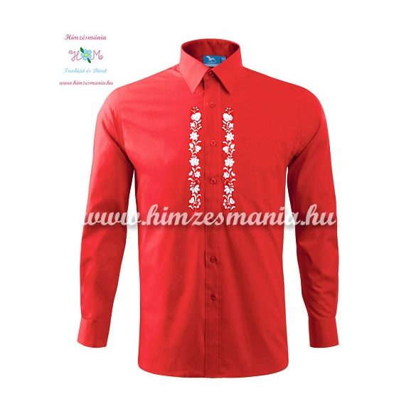 Gents Shirt Long Sleeve - hungarian folk fashion - Kalocsa style - machine embroidery - Red