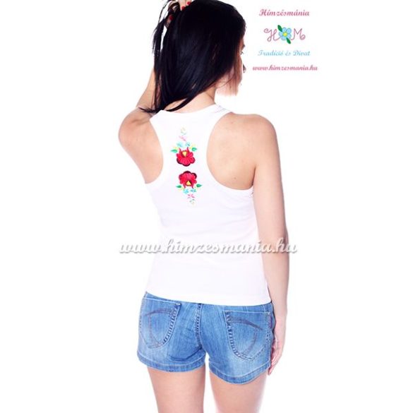 Tank top - machine embroidery - hungarian Kalocsa design - white - Embroidery Mania