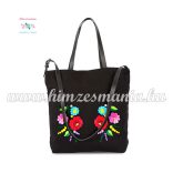 Cotton canvas handbag - folk embroidered - handmade - Kalocsa style - navy