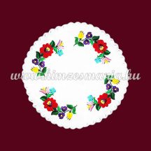   Tablecloth with hungarian folk embroidery - Kalocsa motif - round - 34 cm