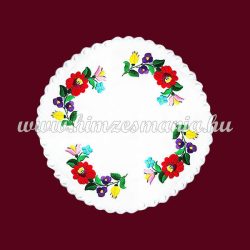 Tablecloth with hungarian folk embroidery - Kalocsa motif - round - 34 cm
