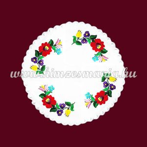 Tablecloth with hungarian folk embroidery - Kalocsa motif - round - 34 cm