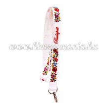   Neck strap - folk hand embroidery - hungarian printed embroidery pattern - white