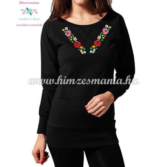 Womes's sweatshirt - long sleeve - hungarian folk embroidered - Kalocsa style - black