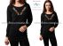 Hosszú ujjú női pulóver tunika - kalocsai mintás - gépi hímzés - fekete