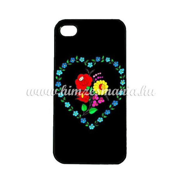 Mobiltelefon tok - szív alakú kalocsai mintás - iPhone - Samsung - szilikon/műanyag - fekete