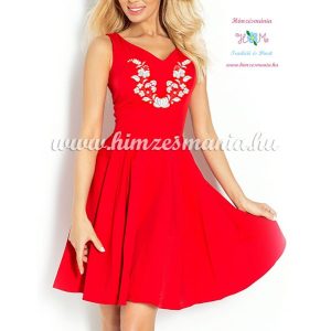 Kalocsai fehér mintás loknis ruha/menyecske ruha - gépi hímzés - piros