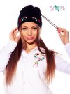 Polar cap - hungarian folk machine-embroidery - Kalocsa style - navy