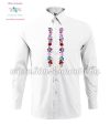 Gents Shirt Long Sleeve - hungarian folk fashion - Kalocsa style - machine embroidery - white