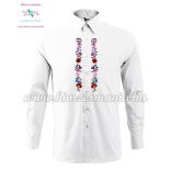 Gents Shirt Long Sleeve - hungarian folk fashion - Kalocsa style - machine embroidery - white