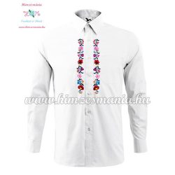   Gents Shirt Long Sleeve - hungarian folk fashion - Kalocsa style - machine embroidery - white